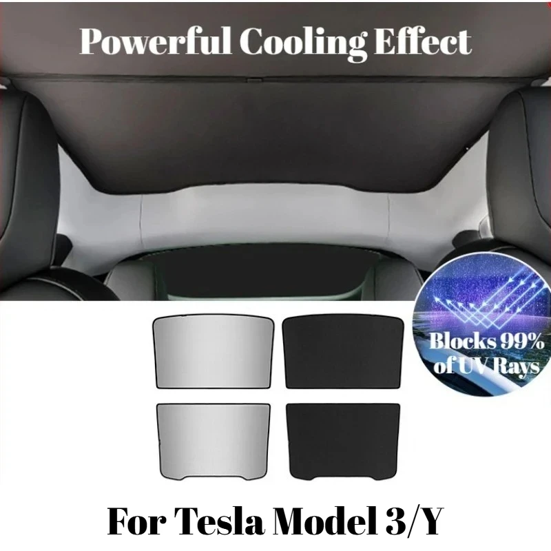 For Tesla Model 3 Highland Ice Crystal Double Layer Segmented Sunroof Sunshade UV Protection Heat Insulation Auto Accessories