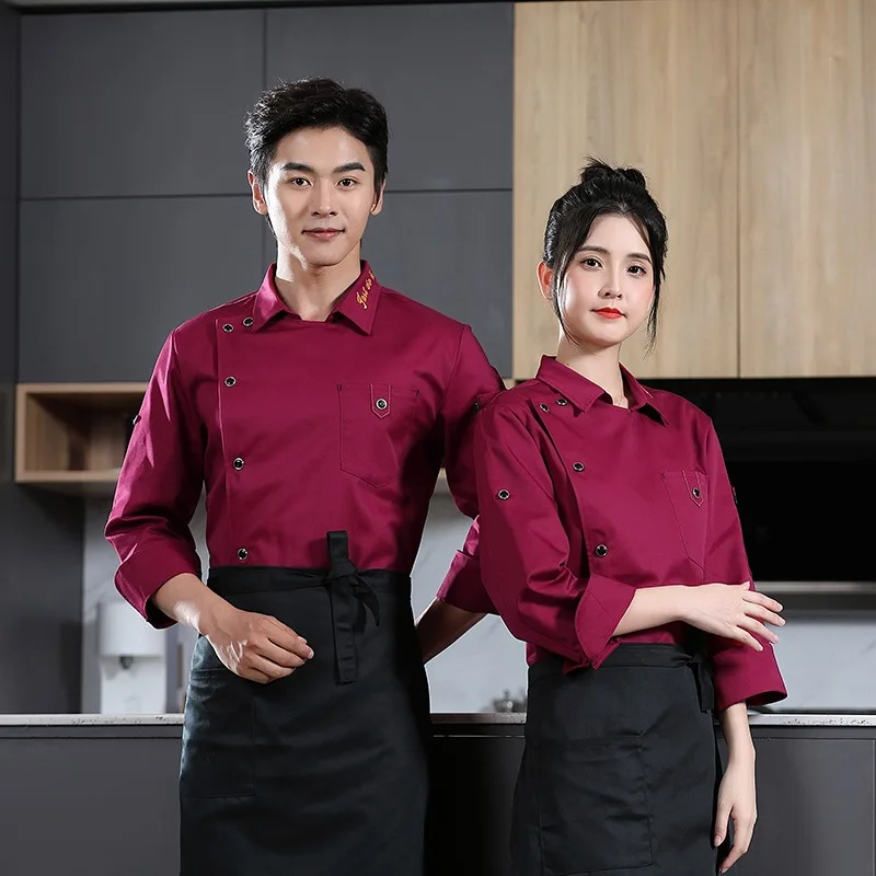 Shirt Collar Adjustable Chef's Uniform Long Sleeve Autumn and Winter Clothes Pastry Cook Milk Tea Barbecue Wholesale