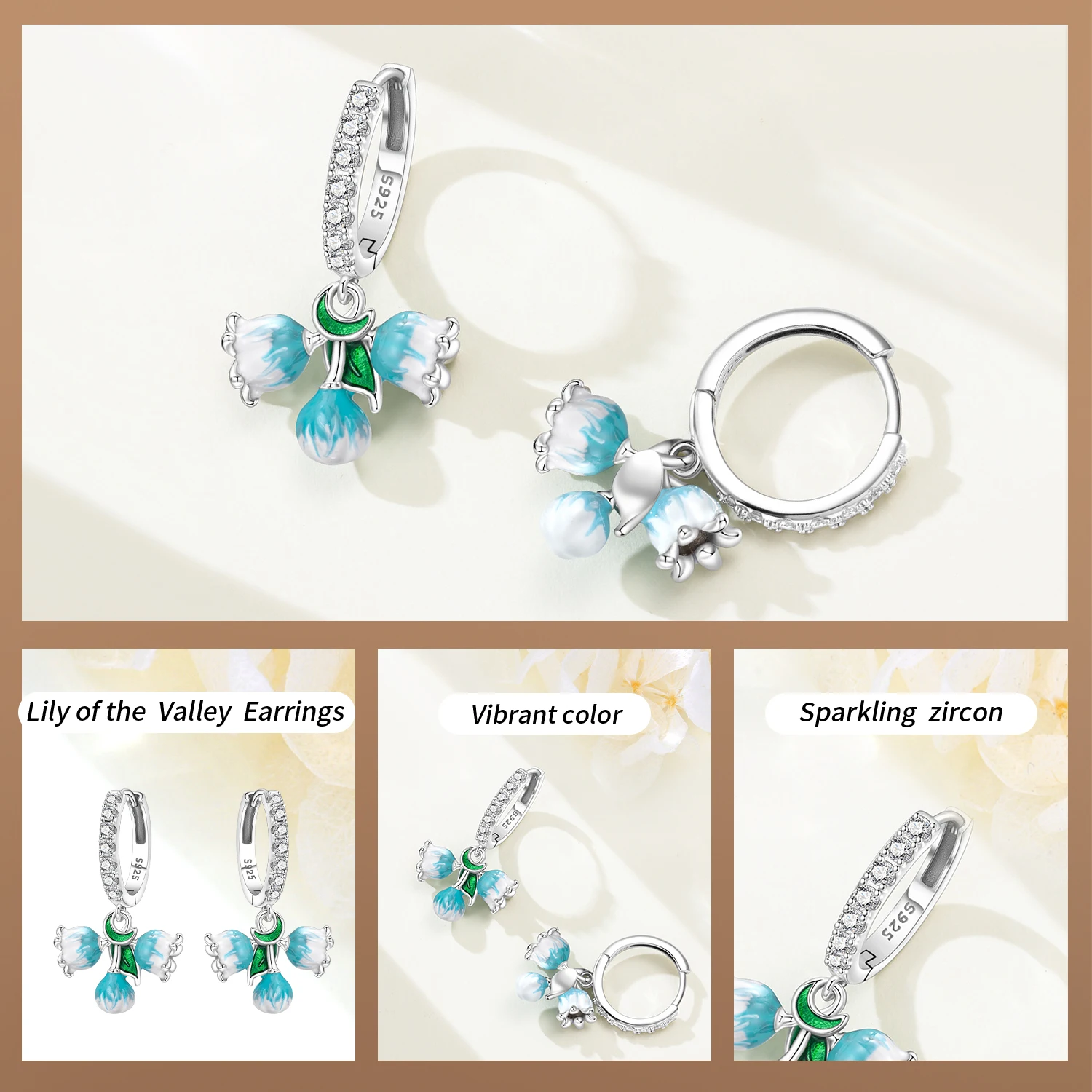 Original 925 Sterling Silver Exquisite Flower Earrings Lily Of The Valley Earrings For Women Valentine's Day Birthday Gift