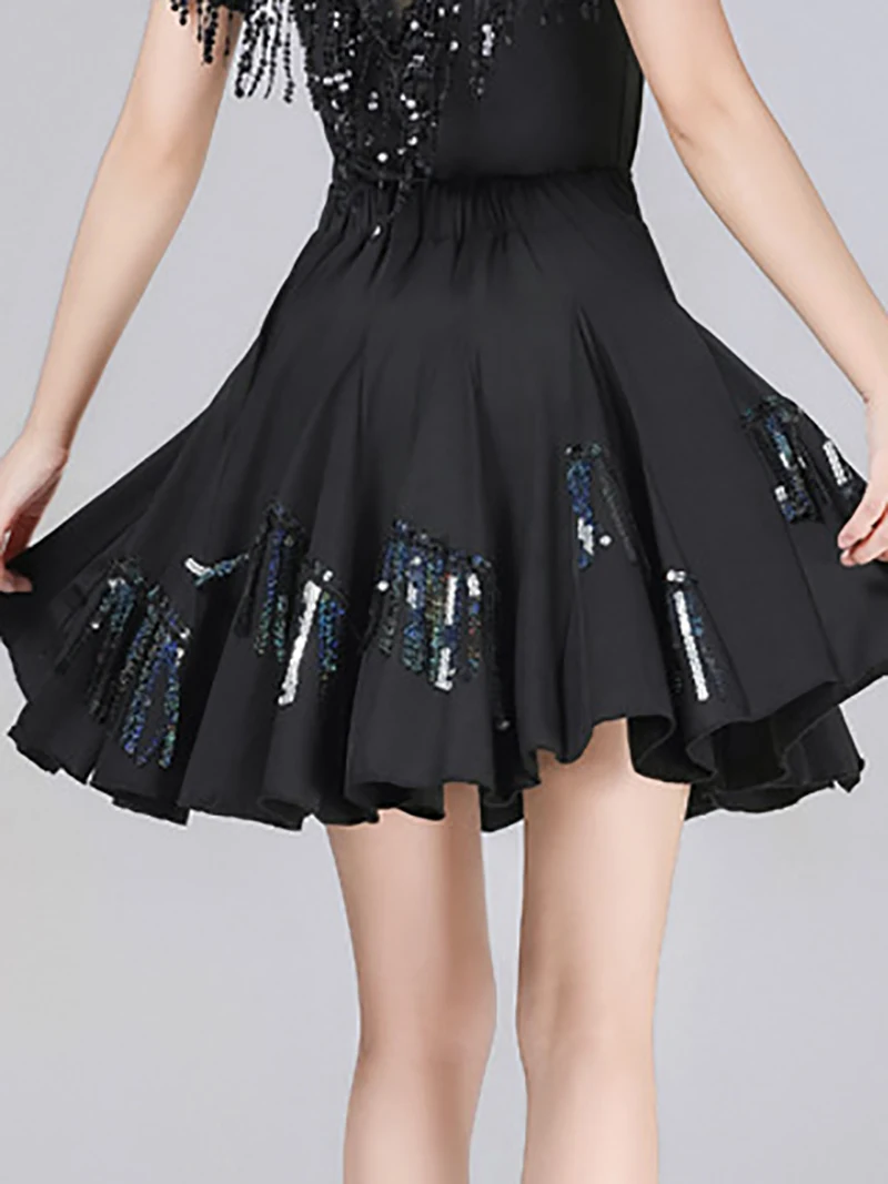 Costume de danse latine pour adultes, demi-jupe courte carrée en gaze avec strass pour femmes, entraînement de Performance, Rumba Samba, vêtements de pratique