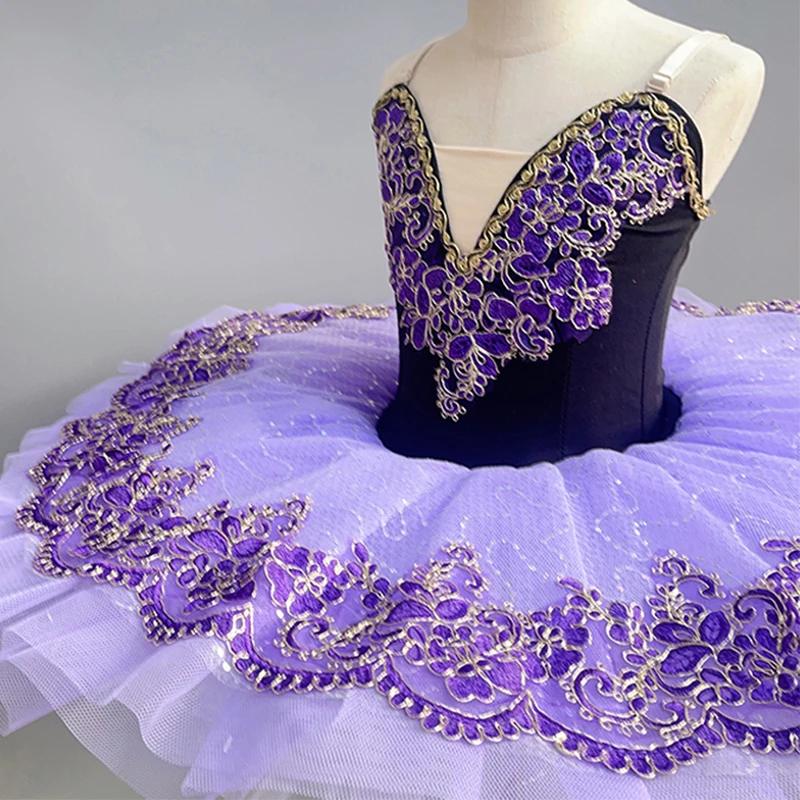 فستان باليه احترافي للفتيات، تنورة منتفخة، زي أداء الزهور، فستان جديد لأداء الرقص، تنورة توتو أرجوانية راقية