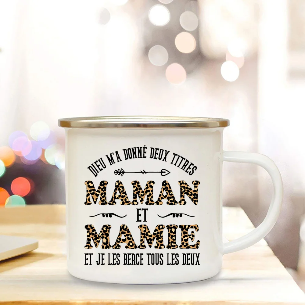 Super Mamie I Love You Printed Enamel Mug Drink Milk Coffee Cups Pregnancy Announcement Mugs Best Idea Gifts for Grandmother