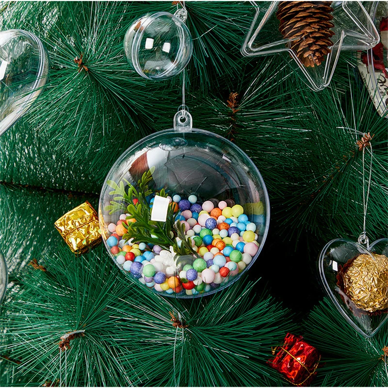 5pcs 4/5/6/7/8cm Transparent Open Plastic Christmas Decorations Ball Clear Bauble Ornament Gift Present Box Party Decoration