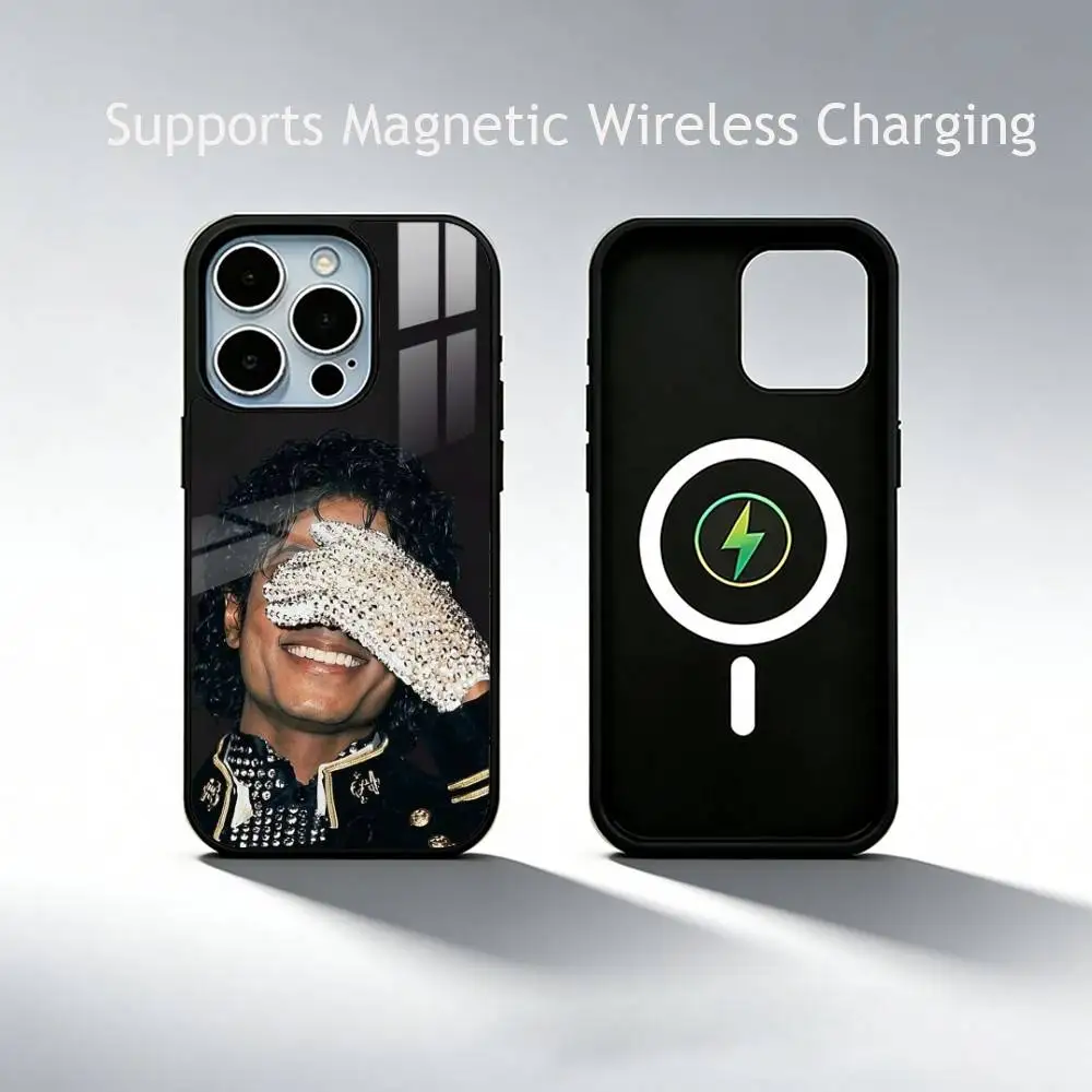 Michael Jackson Singer MJ Luxury Glass Phone Case For iPhone17,16,15,14,13,12,11 Plus,Pro Allows magnetic wireless charging