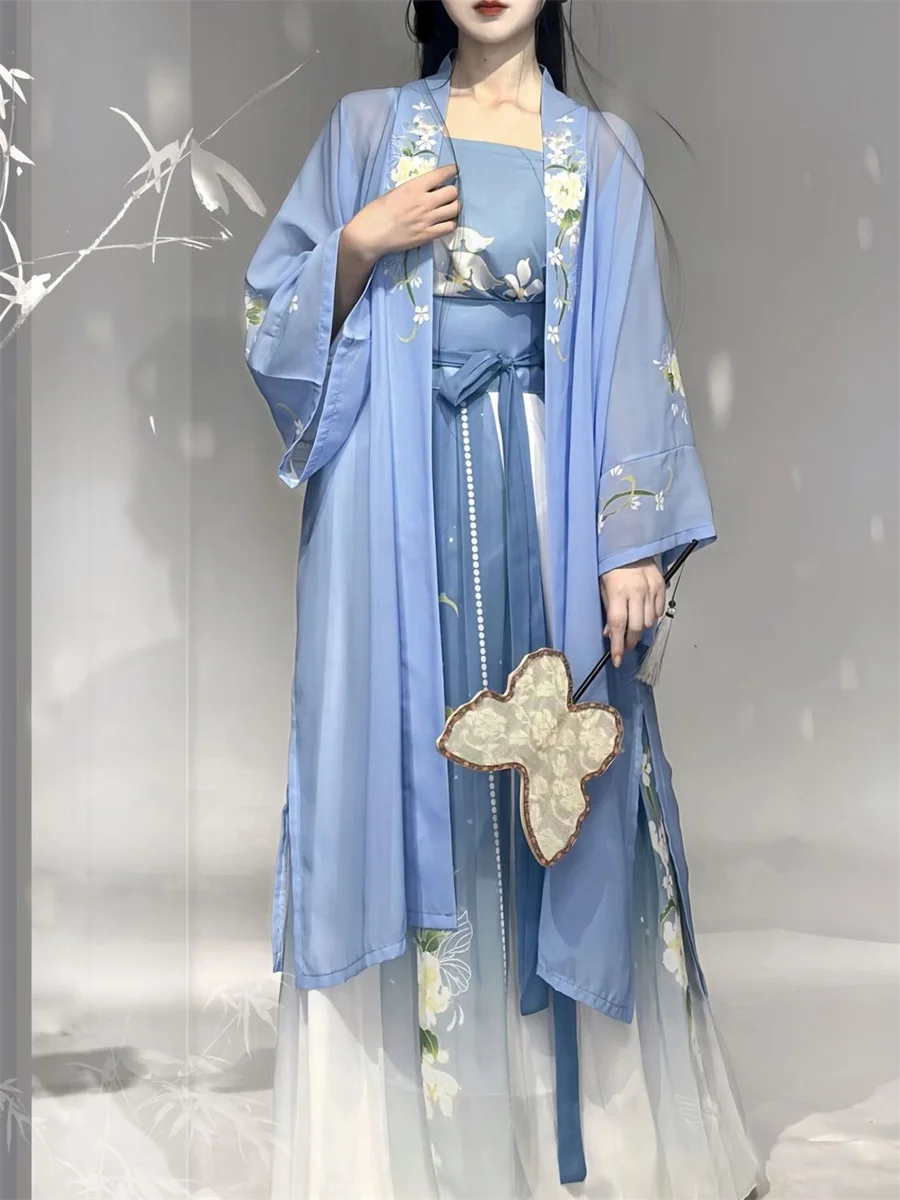 Hanfu-Robe traditionnelle chinoise bleue pour femme, vêtements Han Fu, costume de danse, grande taille XXXL, cosplay