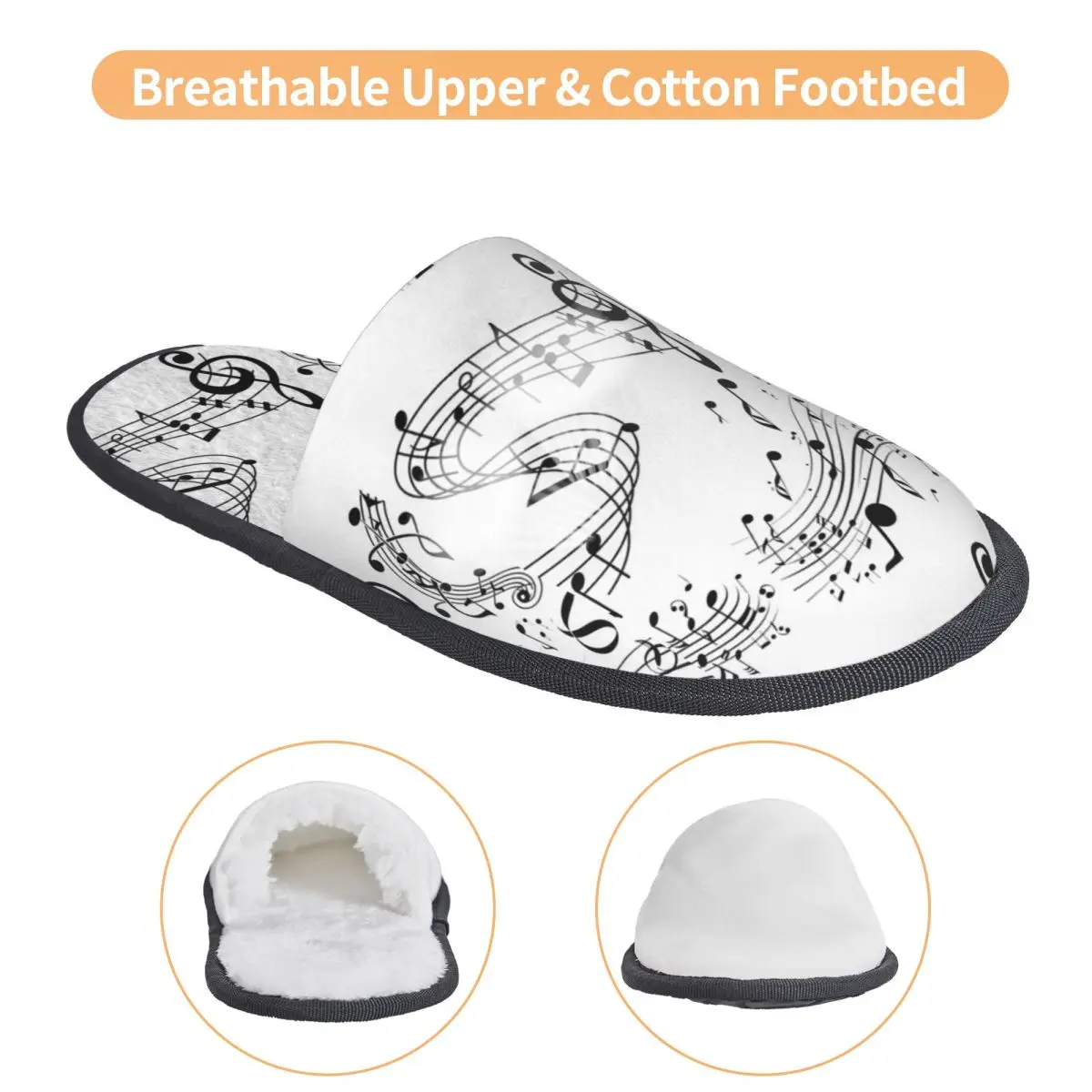 Teclas de piano abstratas personalizadas com notas musicais, chinelos de espuma de memória, quentes e macios, para casa, quarto, sapatos fofos