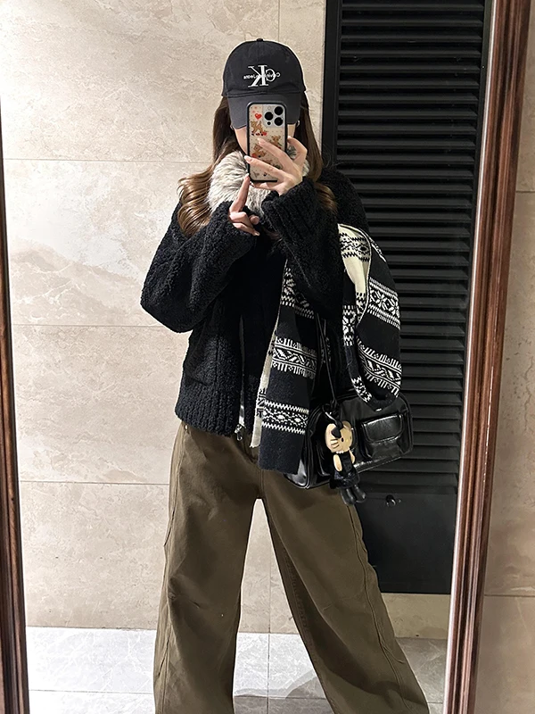 Retro bruine denim broek hoge taille wijde pijpen rechte snit tooling dames winter losse fit broek PmORh merk damesjeans