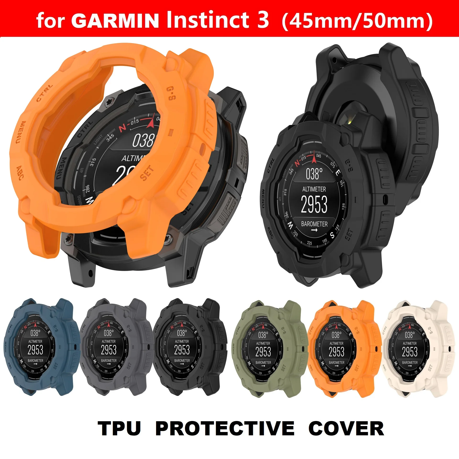 30 قطعة غطاء حماية من البولي يوريثان لـ Garmin Instinct 3 45 مللي متر 50 مللي متر ساعة ذكية تعمل بالطاقة الشمسية مقاومة للصدمات ومضادة للسقوط حافظة ممتص للصدمات من البولي يوريثان الناعم