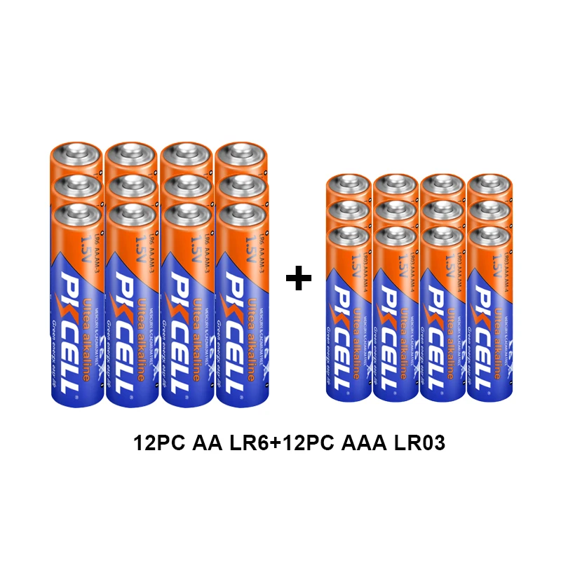 PKCELL 12PC AAA LR03 AM4 E92 Alkaline battery and 12PC LR6 AM3 E91 MN1500 AA  1.5V Alkaline Battery (24 Piece combine pack)