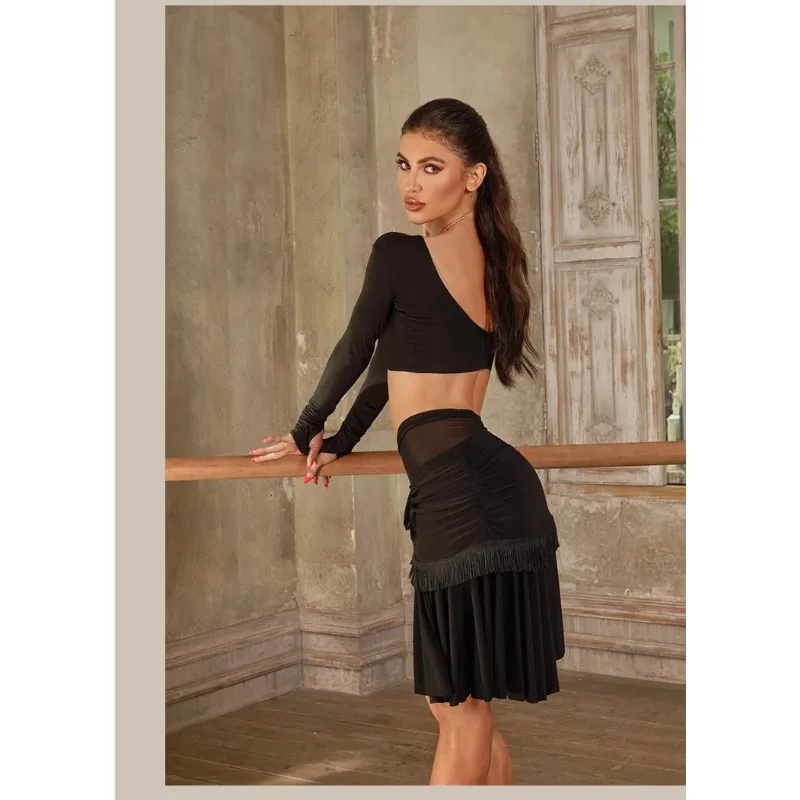 تخصيص ZYM نصف تنورة شبكة المرقعة فستان رقص اللاتينية ممارسة الزي المرأة التفاف نمط 24085 فستان قاعة الرقص البدلة القياسية