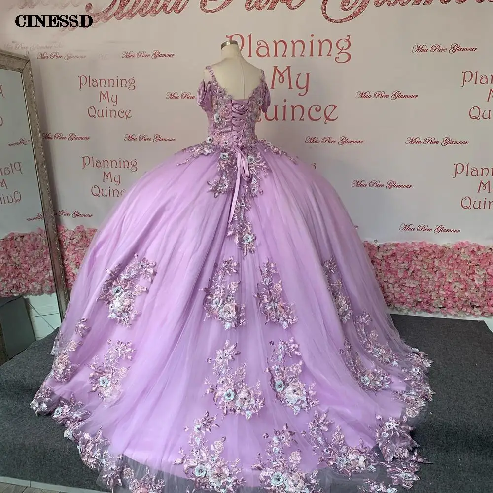 Vestido de quinceañera de flores hecho a mano para niña, ropa de graduación con hombros descubiertos, azul cielo claro, fiesta de graduación, 2022