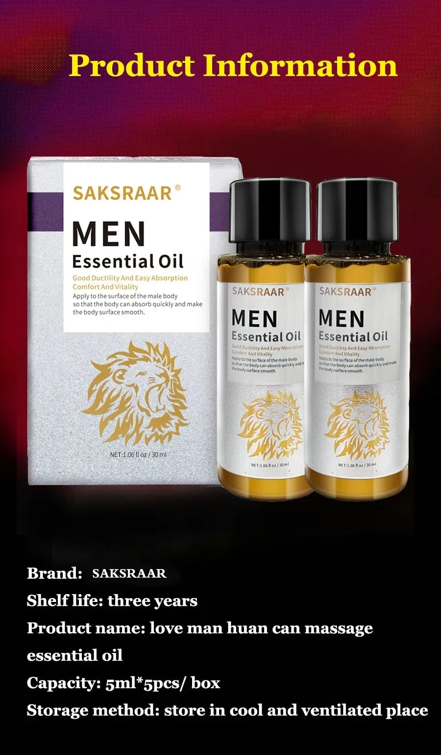 Saksraar Body Massage Essential Oil For Men Potency Increase Growth Lubricant Prolonged