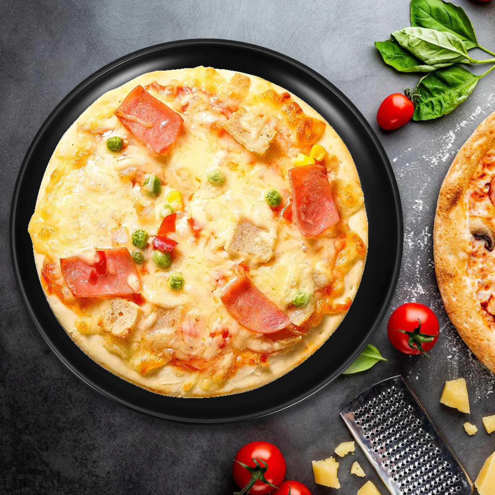 

Non Stick Pizza Pan Round Stainless Steel Baking Tray Black Coated Oven Pans Smooth Finish Wear Resistant Suitable