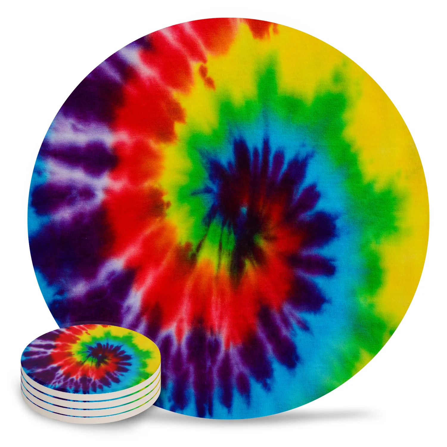 Rainbow Tie-Dye Color Ethnic Style Coasters Ceramic Set Round Absorbent Drink Coaster Coffee Tea Cup Placemats Table Mat