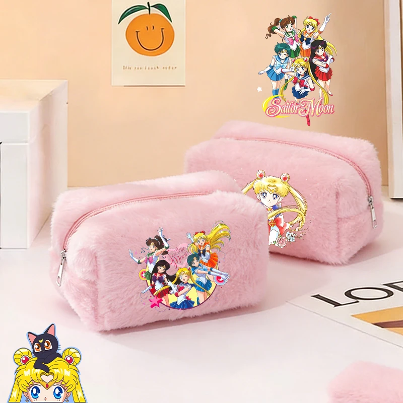 

SailorsMoon Pink Girl Makeup Bag Plushd Soft Travel Cute Anime Woman Kawaii Portable Kids Key Coin Toiletry Zipper Cosmetic Case