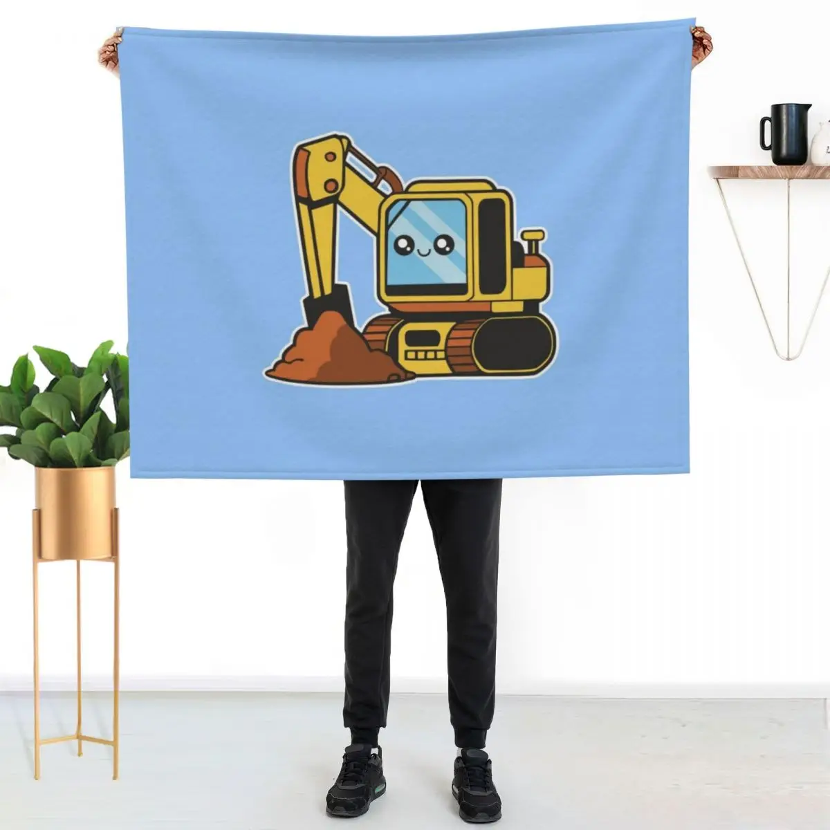 excavator Throw Blanket couch cozy soft plush fuzzy picnic outdoor blanket