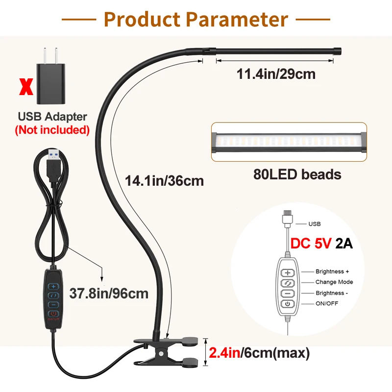 Lampa stołowa LED łóżko nocne 360 ° składany zacisk do studium stojak regulowany Lampara zasilany USB ochrona oczu lampka na biurko do sypialni