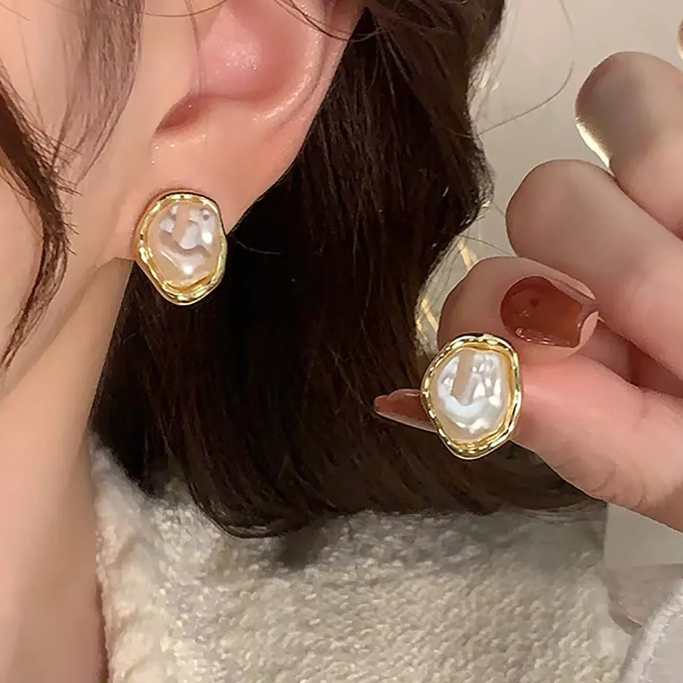 مشبك أذن لؤلؤ باروكي غير منتظم للسيدات بدون فتحات للأذن، طراز فرنسي قديم، فاخر خفيف، إكسسوارات أذن راقية