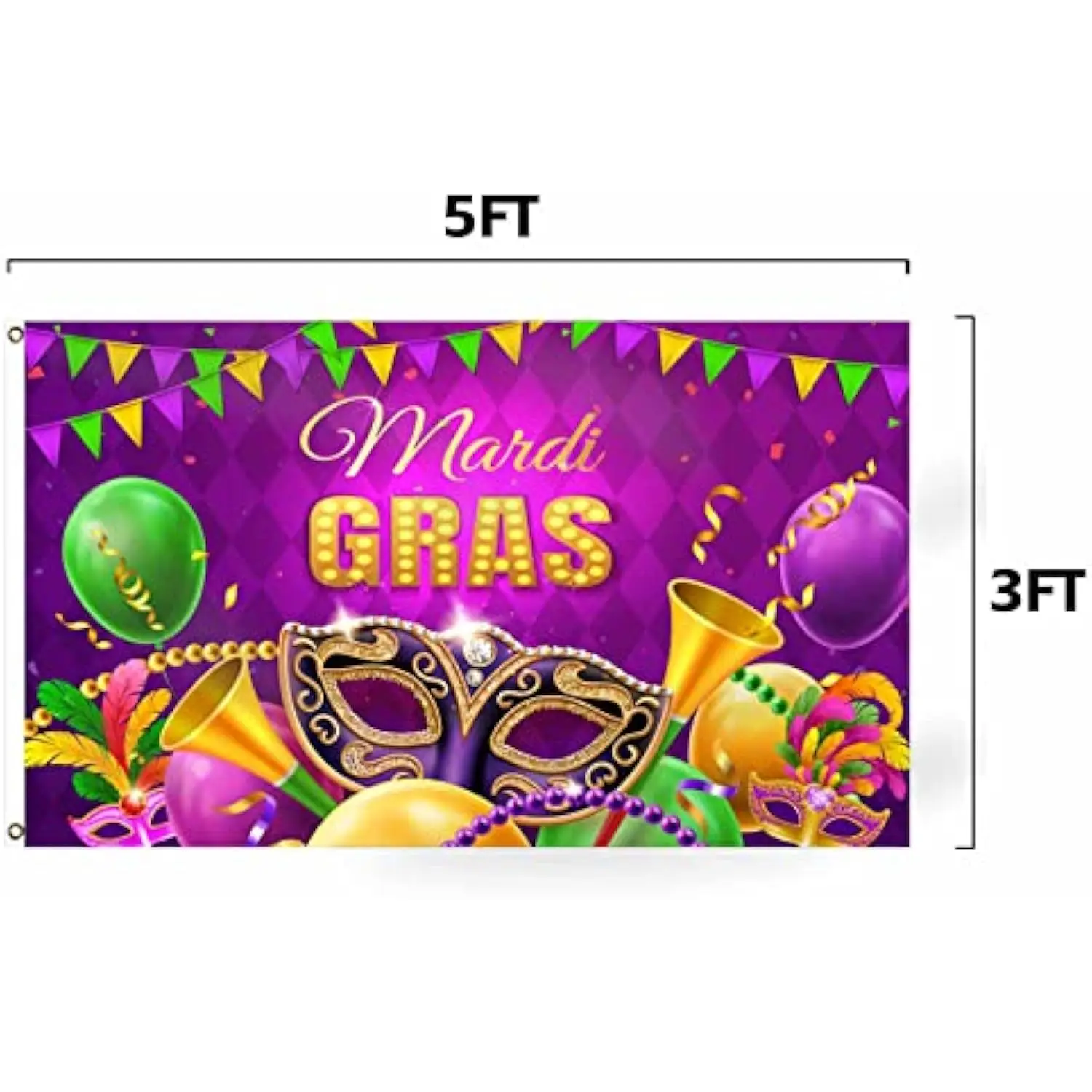 Mardi Gras Carnival Flag Polyester Banner Outdoor Decor with Brass Grommets 3x5FT 4x6FT