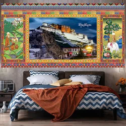 Potala Palace Large Hanging Cloth Tibetan Living Room Background Wall Decorative Bedroom Tapestry Hanging Canvas Wall Painting