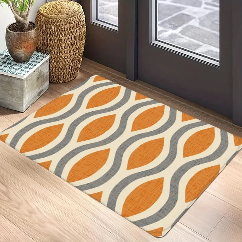 Geometric Wave Leaf Pattern Carpet Mat Anti-Slip Rubber Backing Rug 4-Color for Modern Home Decoration Scandinavian Style