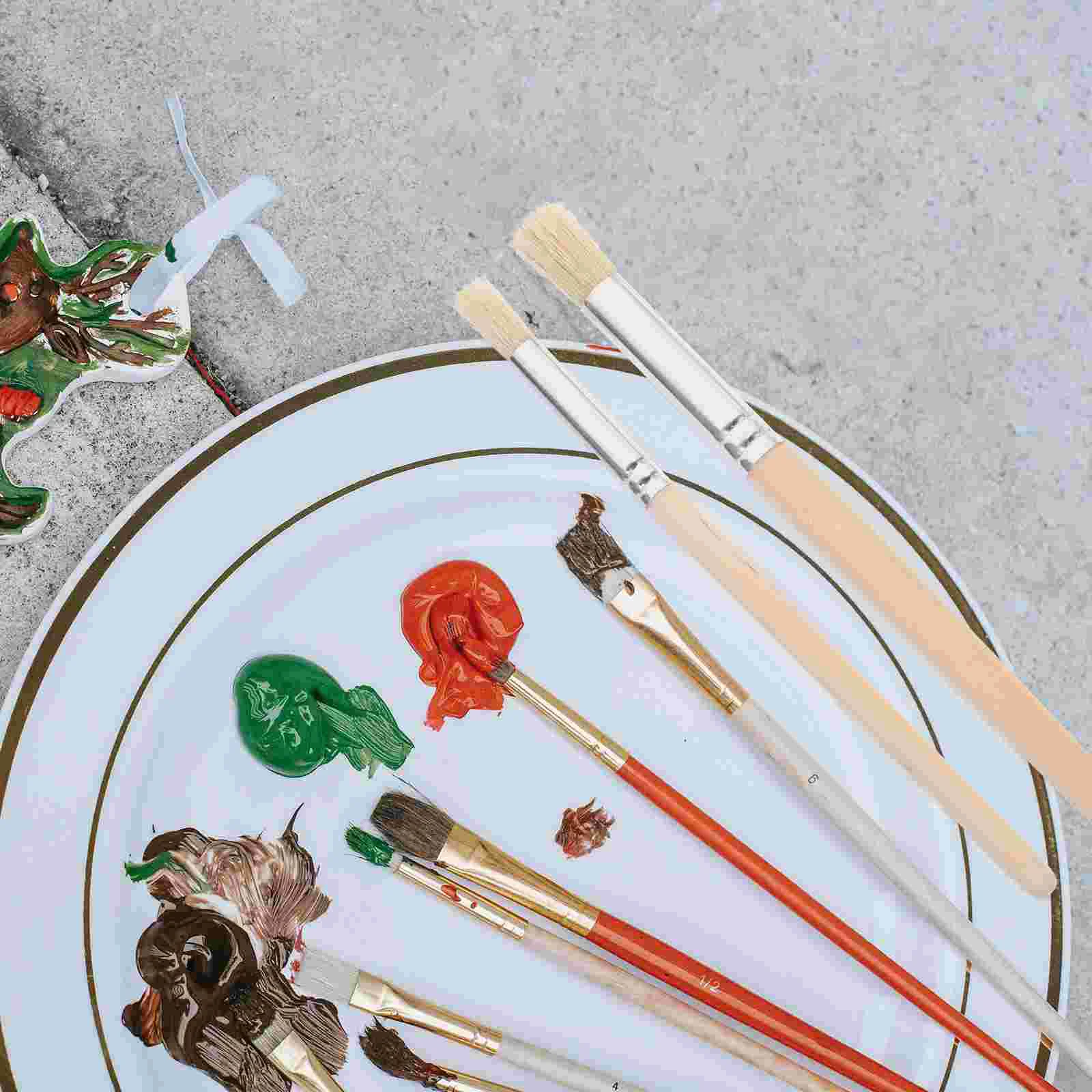 6 Pcs/set Wooden Handle Paint Brush for Acrylic Painting Manicure Kit Watercolor Brushes