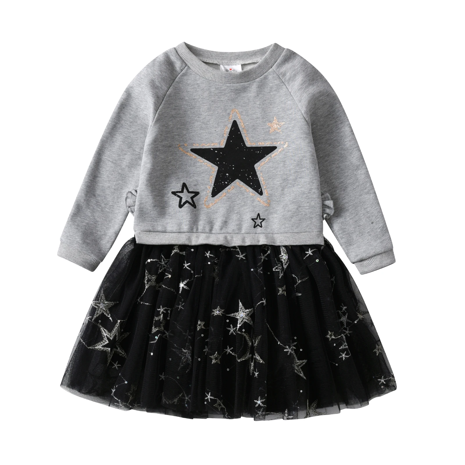 

DXTON Kids Star Printed Dress Children Casual Long Sleeve Sweatshirts Tutu Vestidos Girls Winter Autumn Party Robe For 2-8 Years