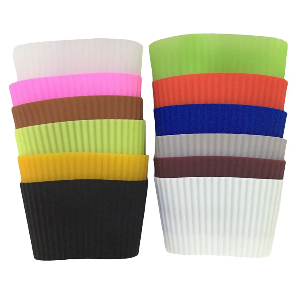 

12 Pcs Cup Sleeve Silicone Cover Heat Insulated Glass Bottle Protector Non Skid Kitchen Bar Accessories Random Color Water