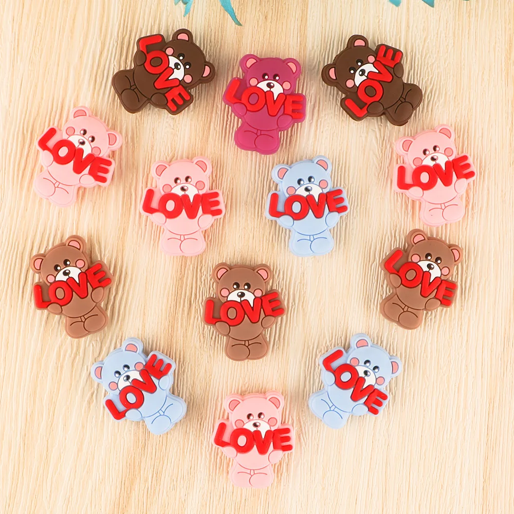 5~10Pcs/Lot New Silicone Beads Food Grade Nursing Chewing Cartoon Ribbon Love DIY Pacifier Chain Necklace jewelry Accessories