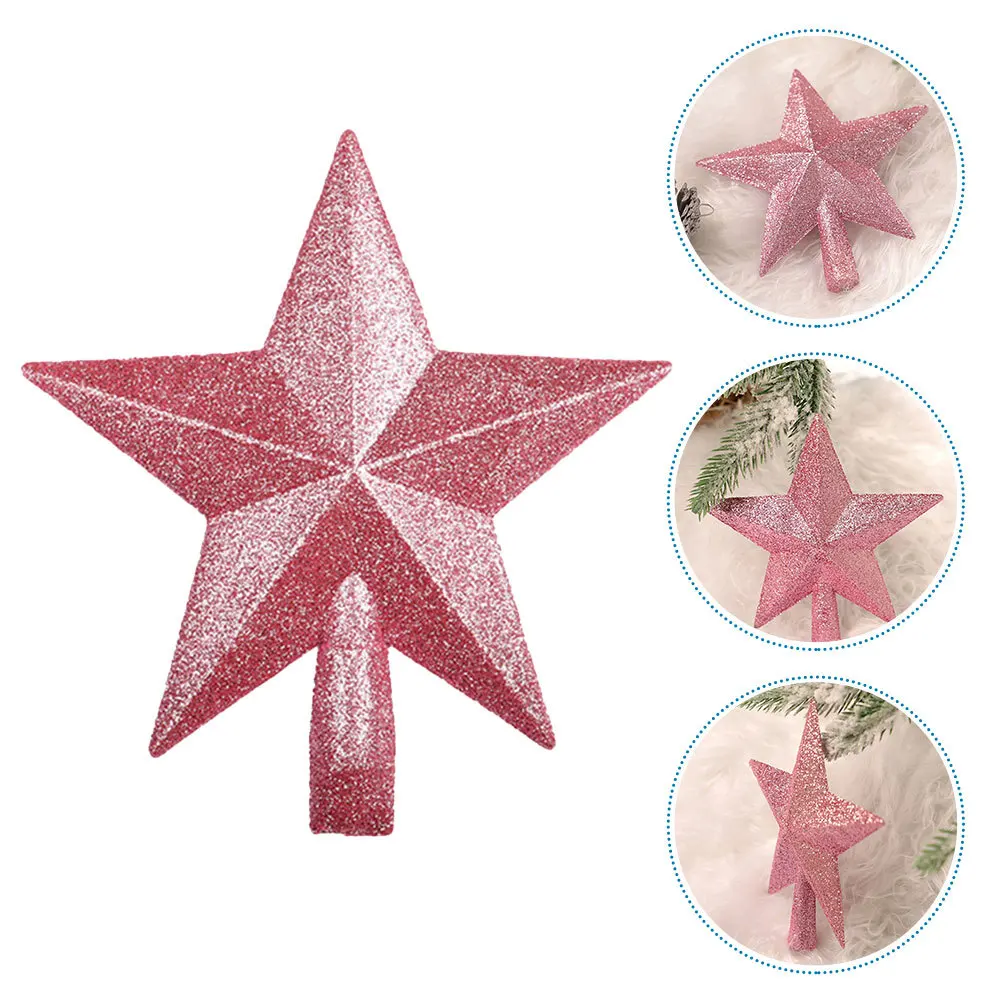 

3 Pcs Miniature Tree Topper Christmas Toppers Glittered Pink Finial Star Ornament