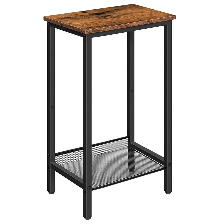 Tall Side Table, Industrial End Telephone Table with Adjustable Mesh Shelves, Small Tall Night Stand for Living Room, Bedroom, E