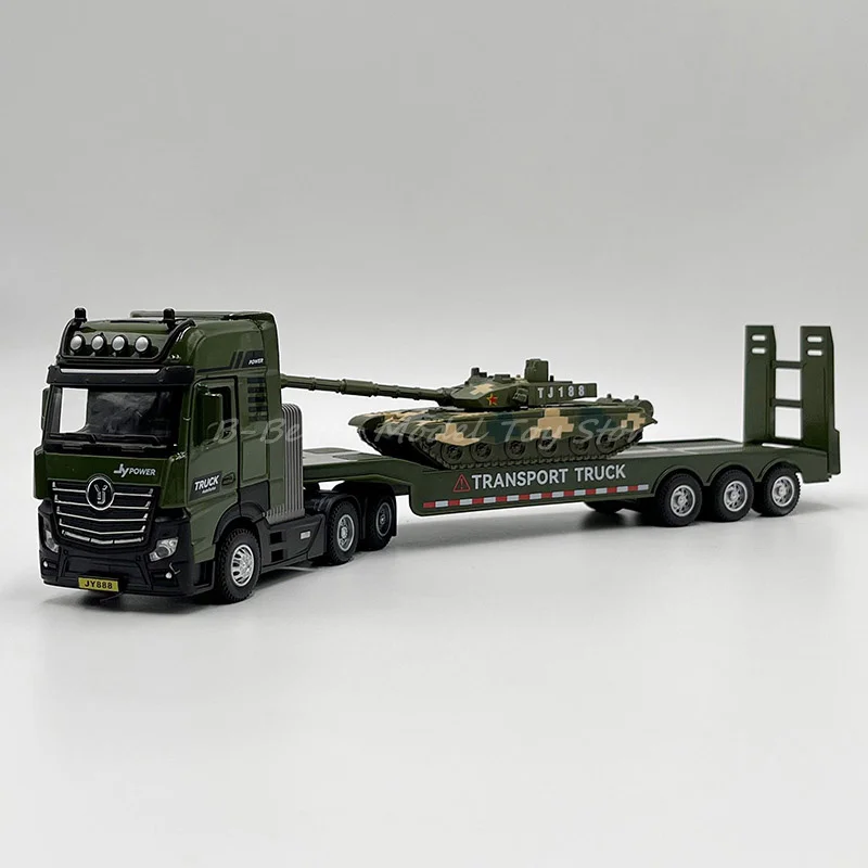 1:50 Diecast Transport Model Toy Tractor and Flatbed Semi-Trailer With Tank Pull Back With Sound & Light Children Gifts