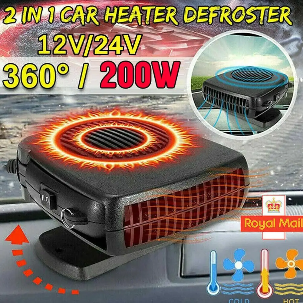 12/24V 200W Portable Auto Car Heater Defroster Demister Degree Fan Heating Electric Cooling Windshield ABS 360 Heater Rotat L0Z8