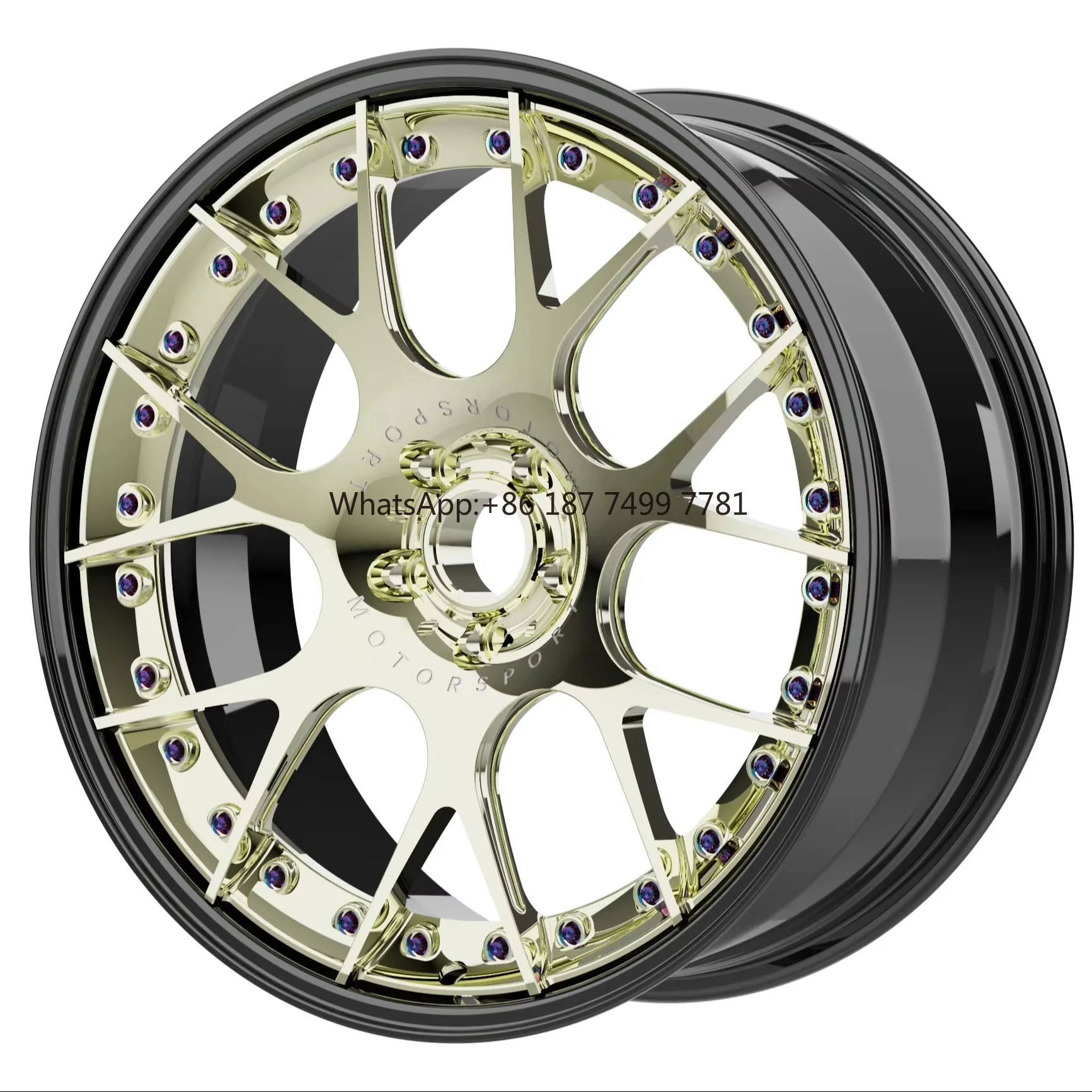 

New Design Polished Gold Face Titanium Screws Gloss Black Barrel 19 20 21 Inch Forged Wheels Customize Size