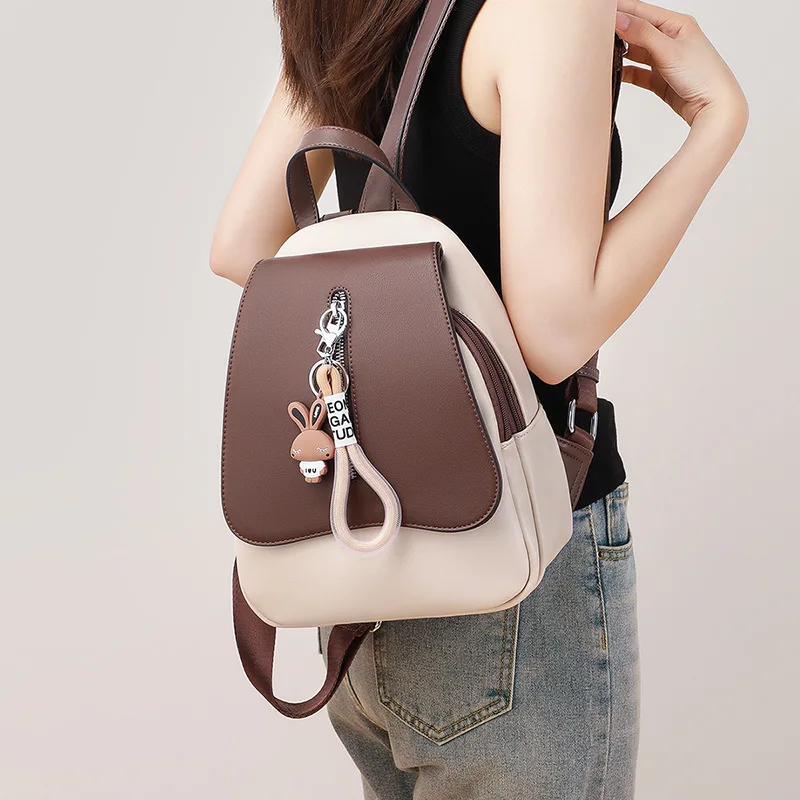 Genuine cowhide Casual Outdoor Travel Lightweight Backpack 2026 New Style Fashionable Color Block Middle School Student Bookbag