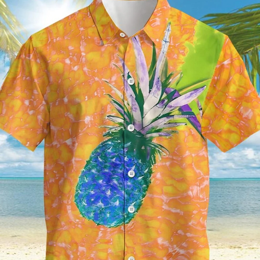 

Pineapple Tropical 3D Printing Men's Shirt Summer Shirt Casual Holiday Summer Spring Turndown Short Sleeve Stretch Fabric Shirt