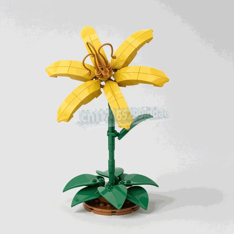 NEW 107PCS Tropical Yellow Flower Building Blocks Botanical Plant Model DIY Assembly Set Creative Display Birthday Festival Gift