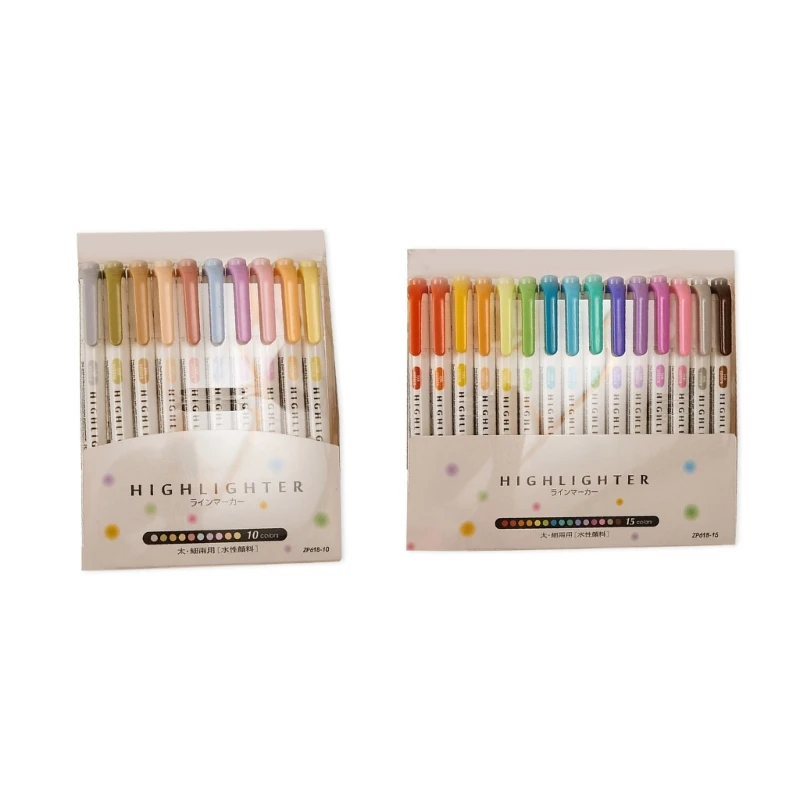 C4DB 10/15Color Fluorescent Highlighter Pen Double Ended Marker Pens Quick Drying