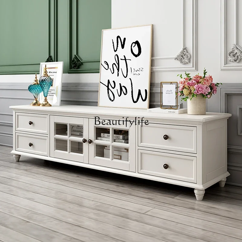 

FG10*American solid wood TV cabinet Rural simple solid wood TV cabinet White living room furniture