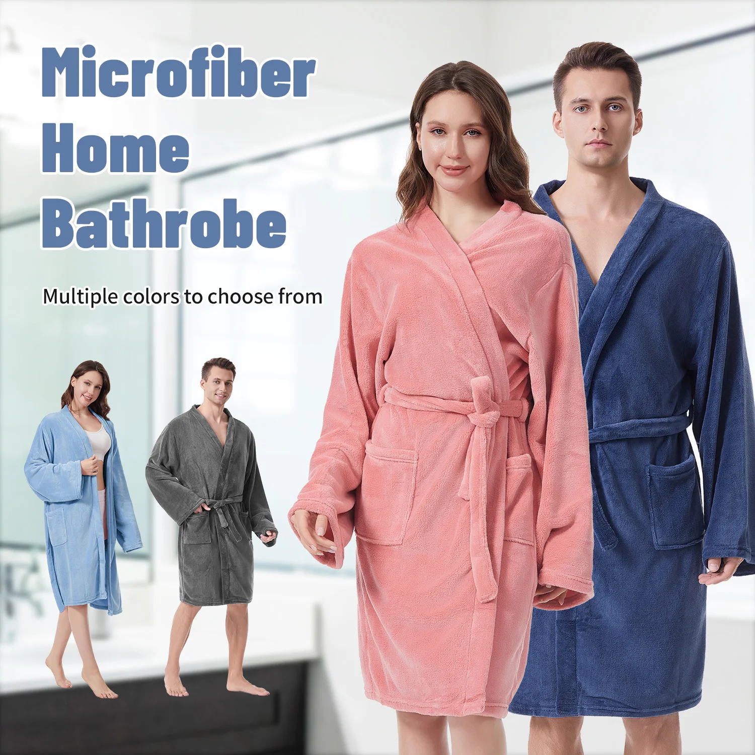 Mutao Bathrobes with Belt for Men & Women, Fleece Soft Fluffy Bathrobe, Plush Cozy Long Spa Robe, Water Absorption, Quick Drying