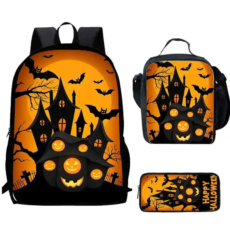 Cartoon Child School Backpack With Lunch Bags Pencil Bags For Kindergarten,Halloween Best Gift For Boys and Girls