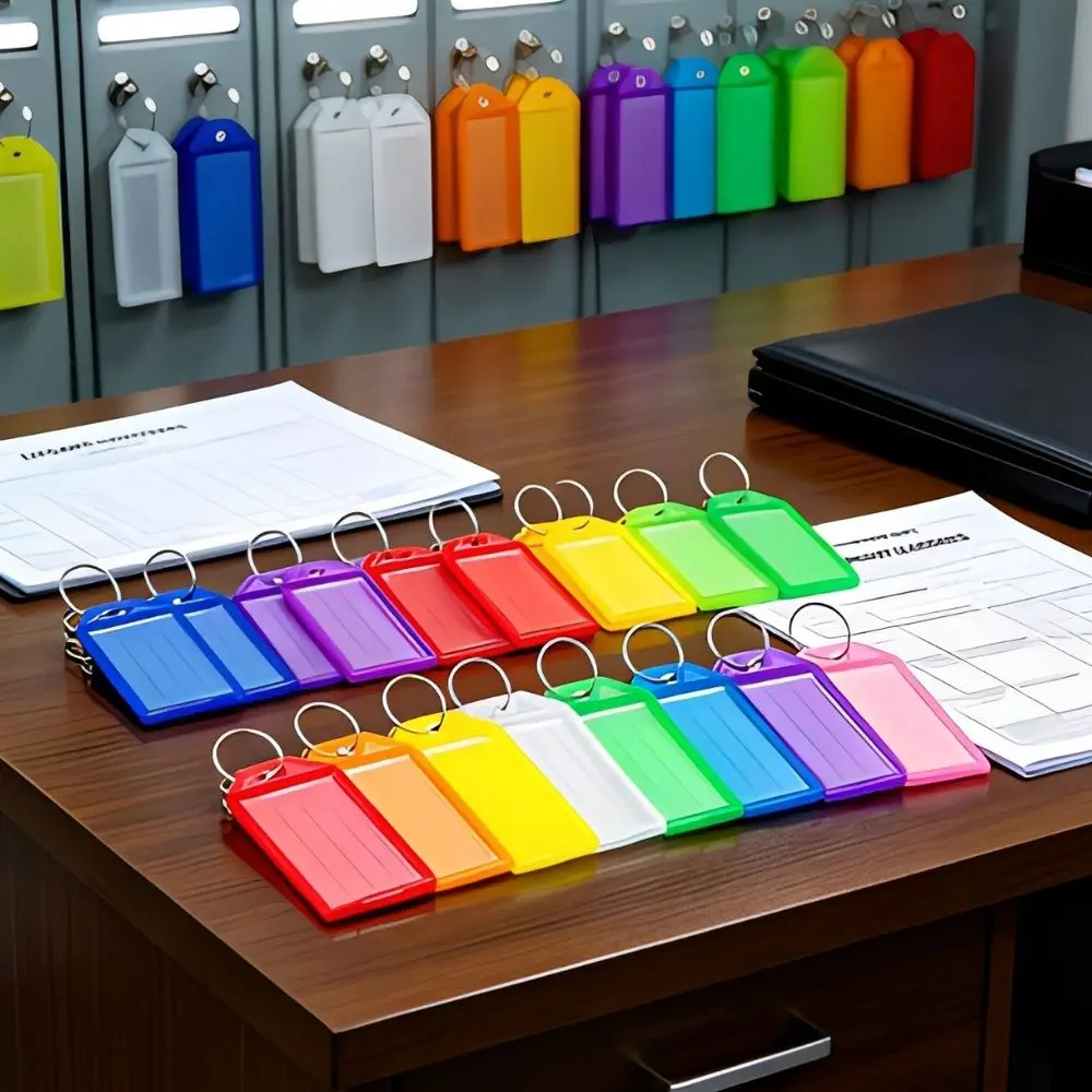 26/80pcs Random Color Flip Cover Writable Key Tags, Plastic Markers with Metal Rings for Daily Management YMY