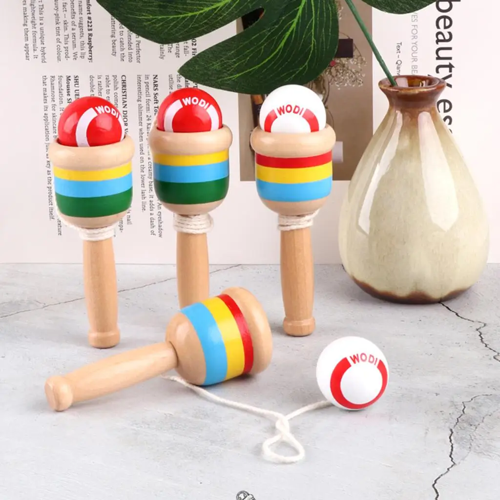 Wooden Painted Kendama Skill Ball Cup Kids Educational Toys Play Activity Hands