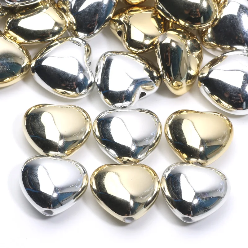 Gold Color Silver Color 19x20mm Acrylic Love Heart Spacer Beads 10pcs Acrylic Beads For Jewelry Making DIY Handmade Accessories