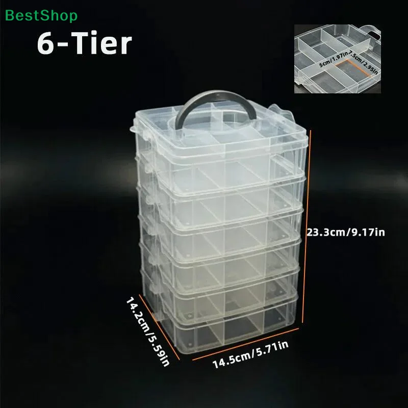 〔Q〕1 Set Transparent Storage Box 6-Tier 36 Grids Containers With Lid And Handle Snap Closure Design Clear Tool Organizer