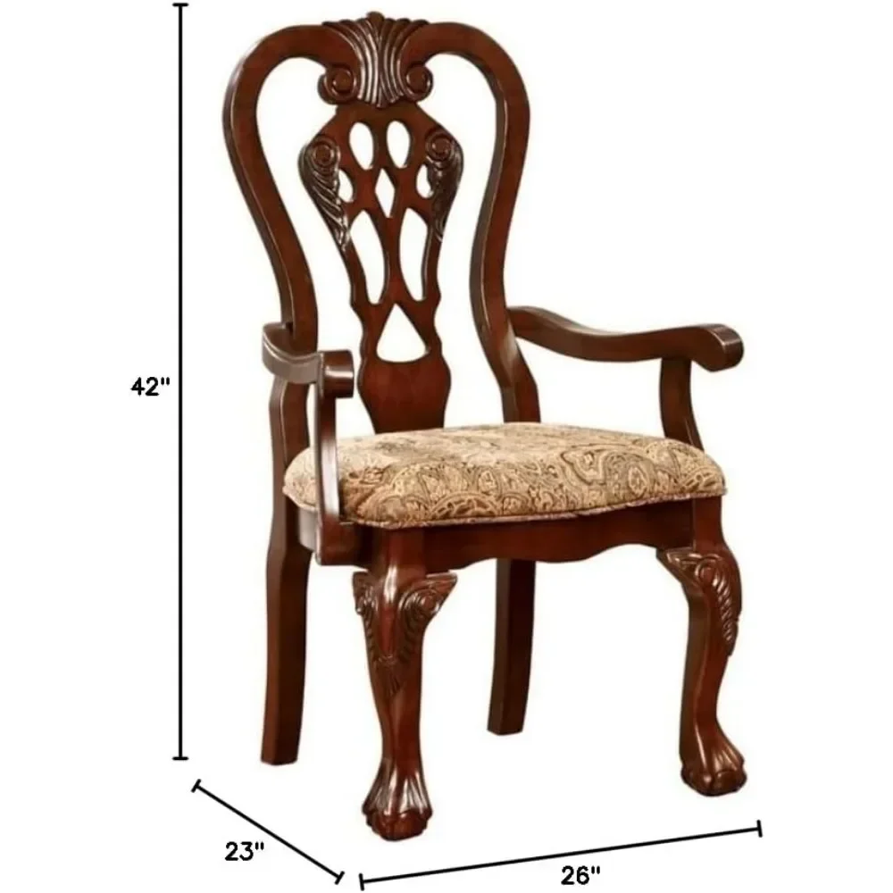 42'' Dining Chair Set of 2 with Cabriole Legs, Padded Fabric Seat Cushions, Traditional  Solid Wood Dining Chair