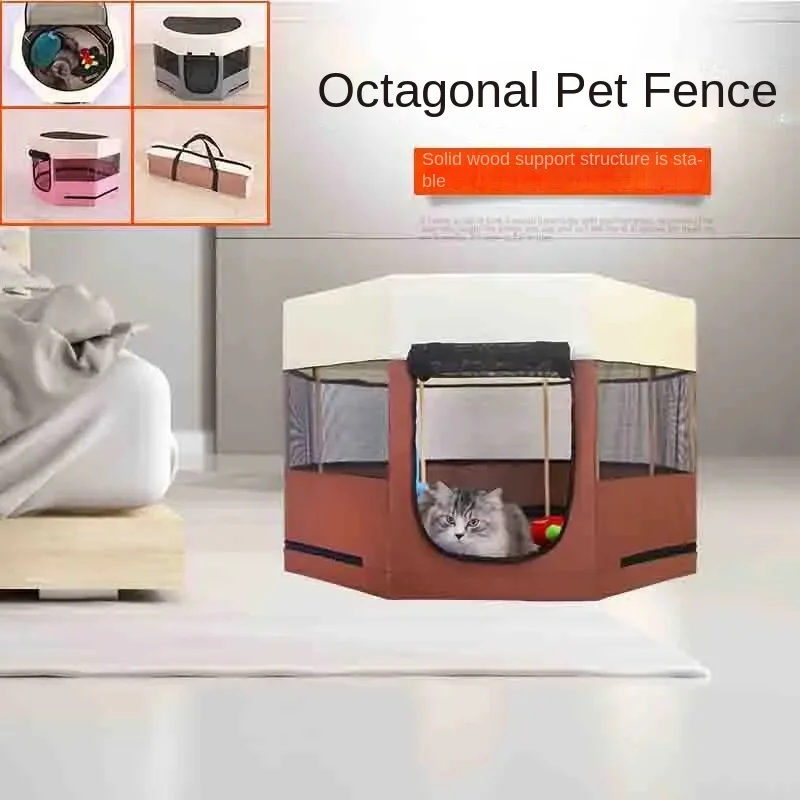 Octagonal Pet Fence Log Support Oxford Cloth Bite and Scratch Resistant Cat and Dog Kennel Pet Supplies Durable Pet Cage