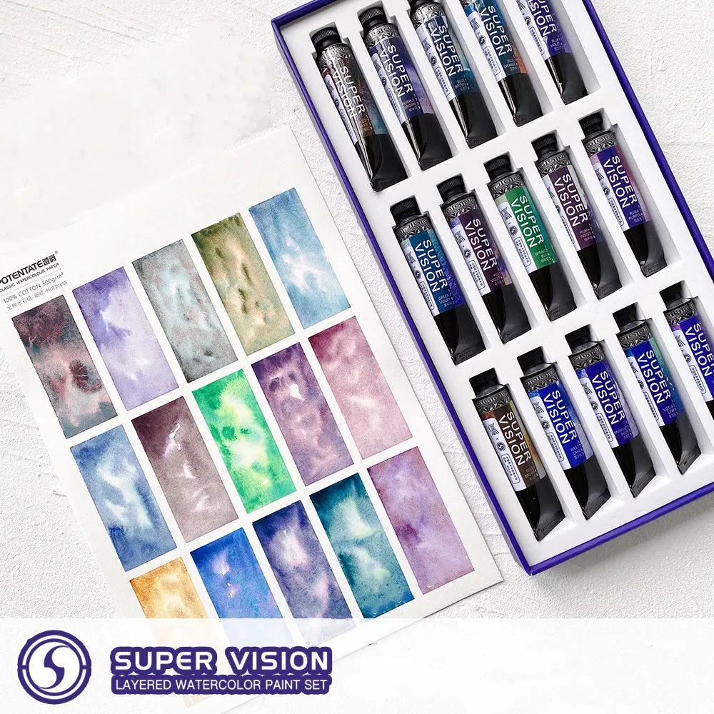 Super Vision New Layered Watercolor Paint 15ML/tube Mineral Texture Antique Illustration Precipitation Color Art Supplies