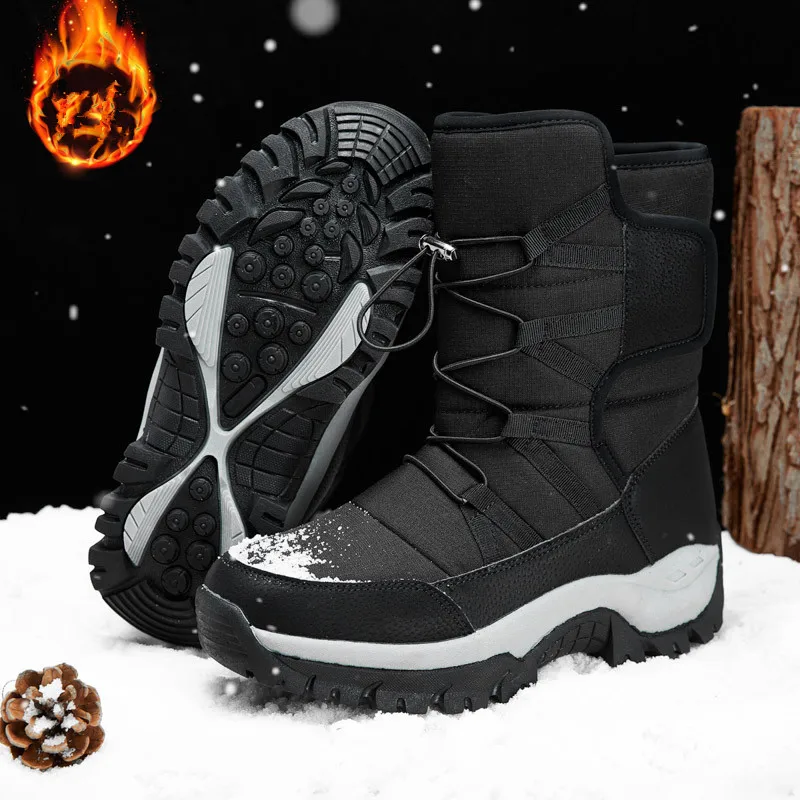 New Winter Men's Shoes Warm Plush Men's Boots High Top Couple Snow Boots Winter Outdoor Anti-Slip Ankle Boots Work Casual Boots