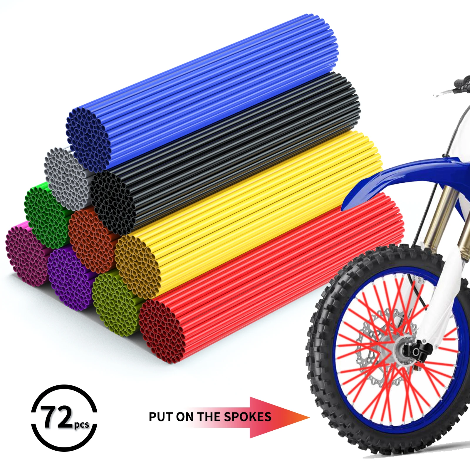 72pcs Bicycle Wheel Spoked Protector Wraps 24cm Wheel Rim Spoke Wrap Kit for Motorcycle Bike Color Rims Skin Trim Covers Pipe